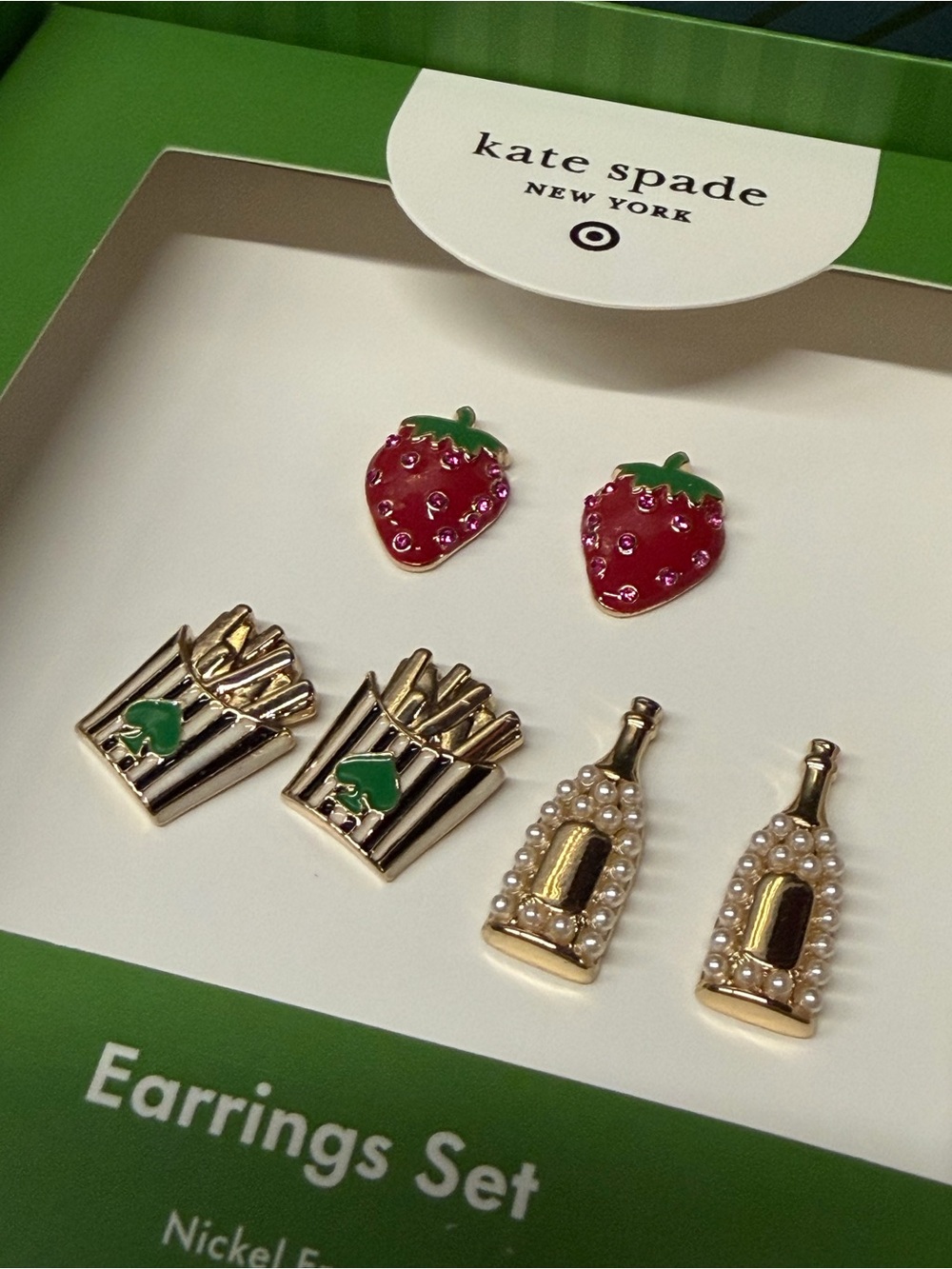 Kate Spade x Target Strawberry Fries Champagne Earrings Set NWT